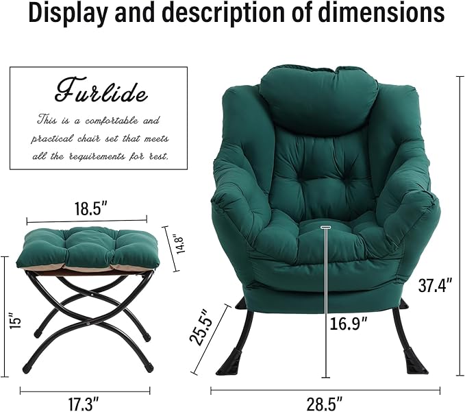 Modern Lazy Chair with Folding Footrest, Lounge Accent Reading Chair - Image 2