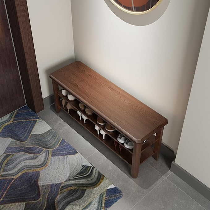 Wood Shoe Rack Bench for Entryway, 2 Tier Shoe Rack for Front Door Entrance - Image 7