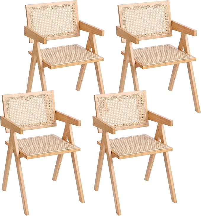 Rattan Dining Chairs Set of 4, Modern Mid Century Accent Chairs, Comfy Armchairs by Furlide