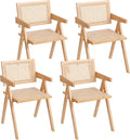 Rattan Dining Chairs Set of 4, Modern Mid Century Accent Chairs, Comfy Armchairs by Furlide