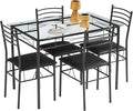 VECELO 5-Piece Kitchen Dining Table Set, Glasses Tabletop & Heavy-Duty Metel by VECELO