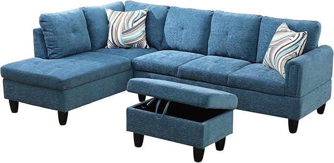 L Shaped Couch Modern Sectional Couch Upholstered Flannel Fabric 3 Pieces Sofas - Image 3