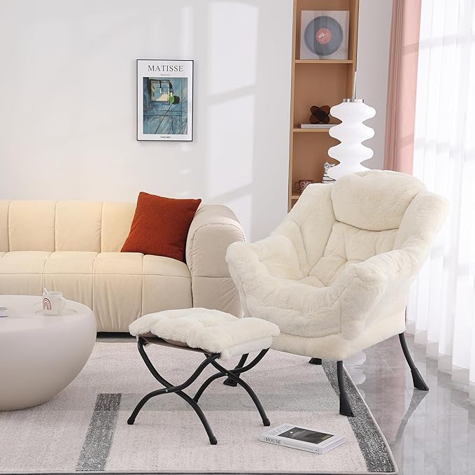 Lazy Chair with Folding Ottoman, Modern Accent Lounge Armchair with Armrests - Image 4