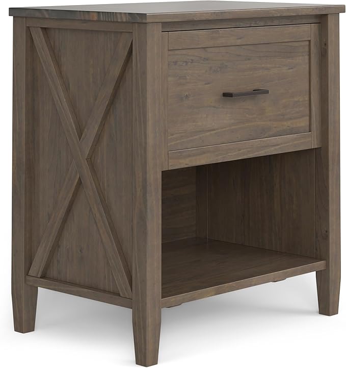 SIMPLIHOME Ela SOLID WOOD 24 Inch Wide Transitional Bedside Table in Smoky Brown by SimpliHome