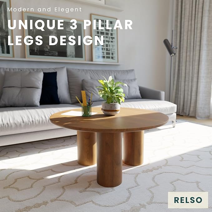 Relso Gaia Round Coffee Table, Natural Mango Wood Coffee Table - Image 5