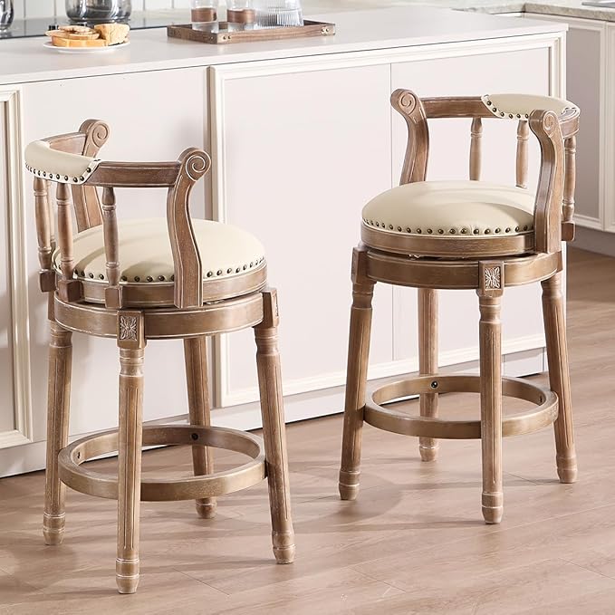 Cow top Leather Wooden Bar Stools, 360 Degree Swivel Bar Height Chair - Image 4