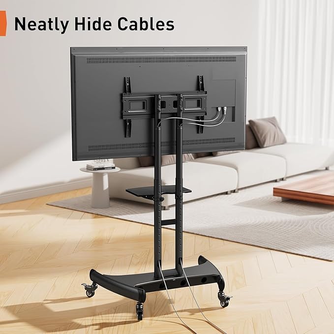 Perlegear Mobile TV Cart for 32-82 Inch Flat/Curved LED/LCD/OLED TVs Rolling TV - Image 7