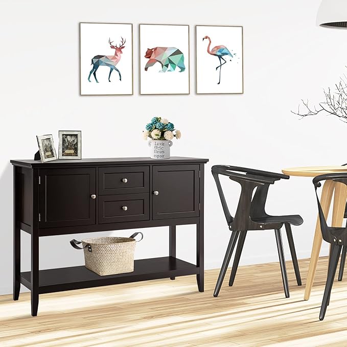COSTWAY Buffet Sideboard, with 2 Wood Storage Drawers & Open Shelf, Console - Image 2