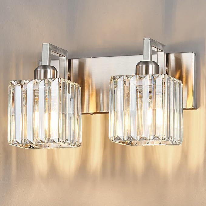 Modern Bathroom Vanity Light 2-Lights Brushed Nickel Vanity Light Crystal Wall by FDPBY