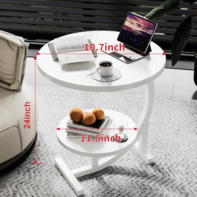 C-Shaped End Table, 2 Tiers Round Side Table, Sofa Small Side Table - Image 3