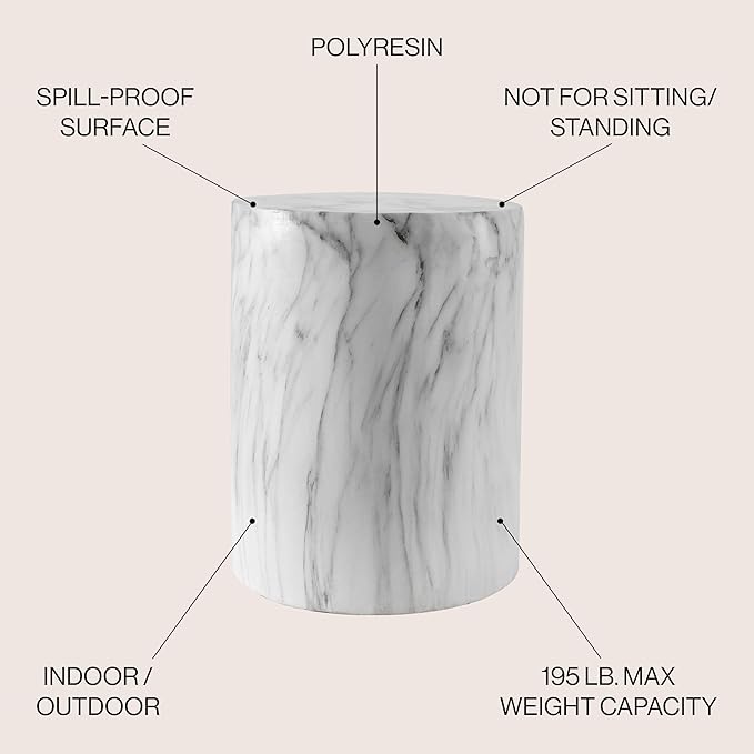 JONATHAN Y TBL1101A Troy 16" Modern Minimalist Faux Marble Column - Image 4