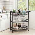 Black Metal Bar Carts with 3 Tier Glass Shelves, Rolling Serving Bar Cart with by LORMITER