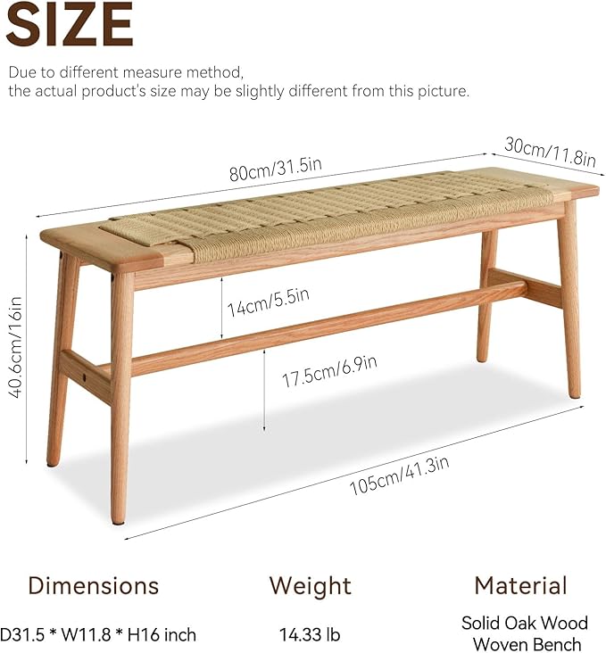 OOKSEN Entryway Bench, Solid Wood Dining Bench, 31.5" Wooden End of Bed Benches - Image 2