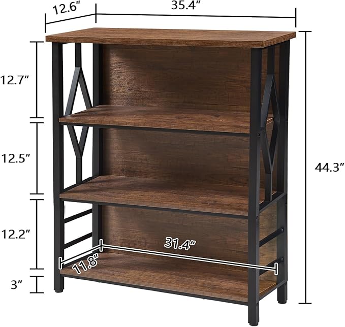 HOMISSUE Bookshelf, 4-Tier Rustic Short Bookshelf, Industrial Shelf Bookcase - Image 2