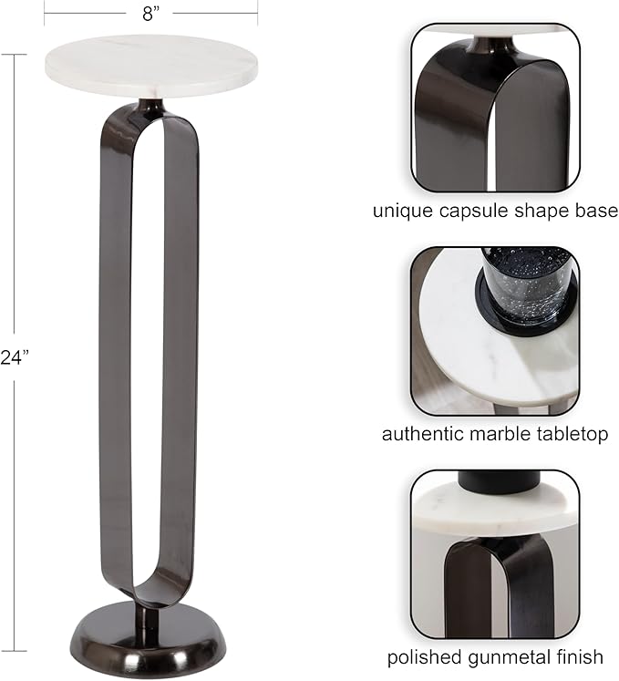 Kate and Laurel Helio Modern Round Drink Table, Natural Marble Cocktail Table - Image 2