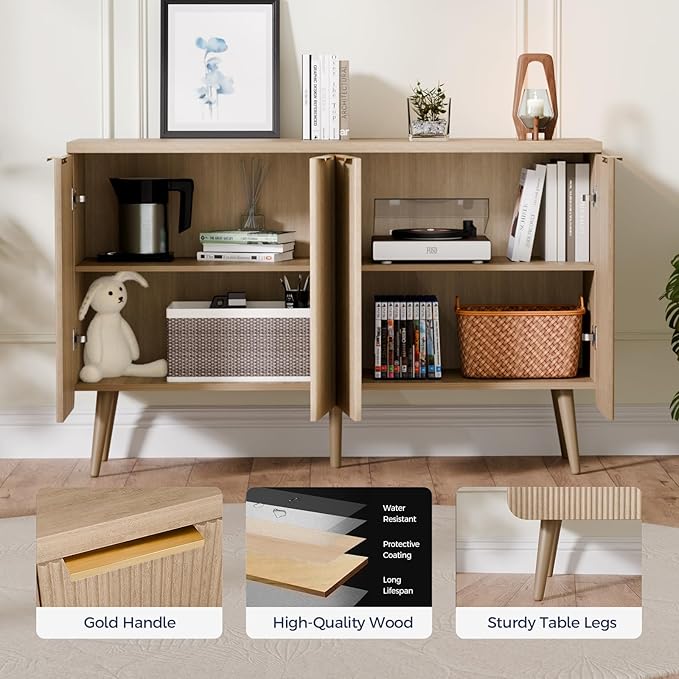 47.2" Buffet Cabinet with 4 Doors, Accent Sideboard Cabinet with Adjustable - Image 6