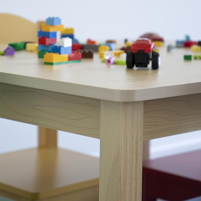 Humble Crew Kids Wooden Table and 4 Chairs Set, Natural/Primary - Image 3