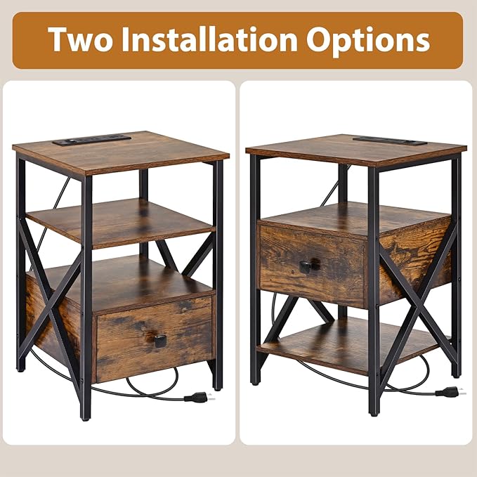 End Table with Charging Station, Charging Side Table Bedside Table with Outlets - Image 5
