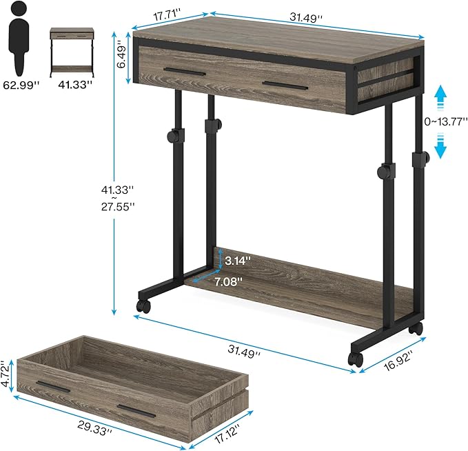 Tribesigns Portable Desk with Drawers, Mobile Laptop Desks with Wheels - Image 2