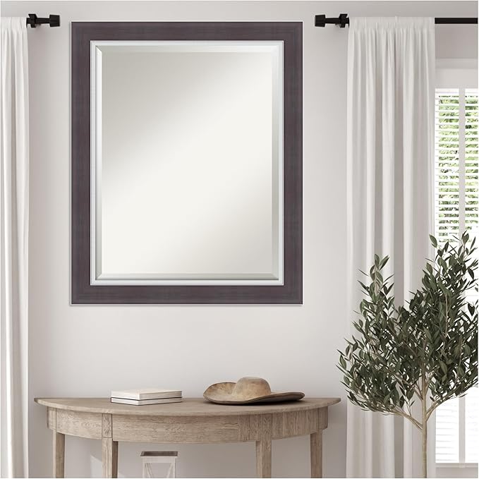 Amanti Art Brown Wall Mirror 28x34 Ellie Brown Silver Rectangle Bathroom Mirror - Image 6