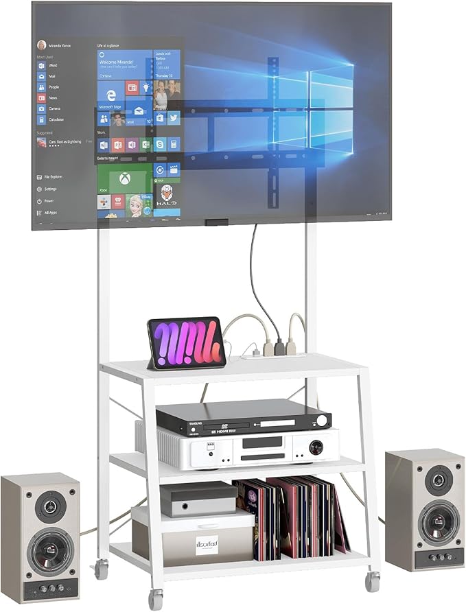 HOOBRO Rolling TV Stand with Mount and Power Outlet Up to 55 inch TV, Corner - Image 9