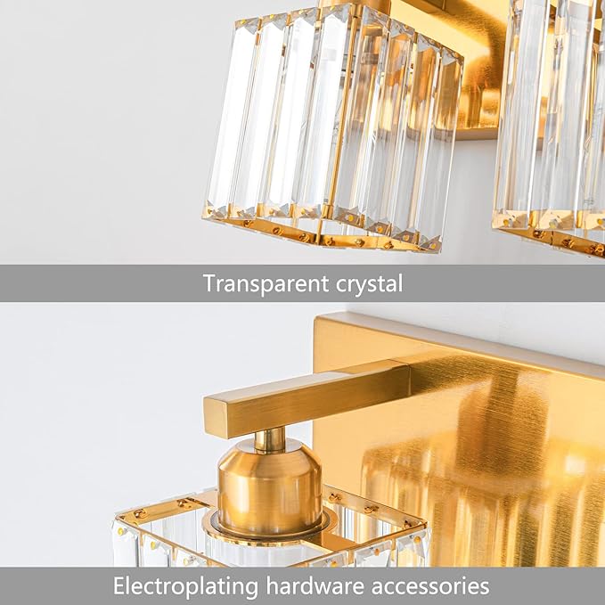 Modern Vanity Light 4-Lights Modern Gold Brushed Brass Finish Crystal Wall - Image 4