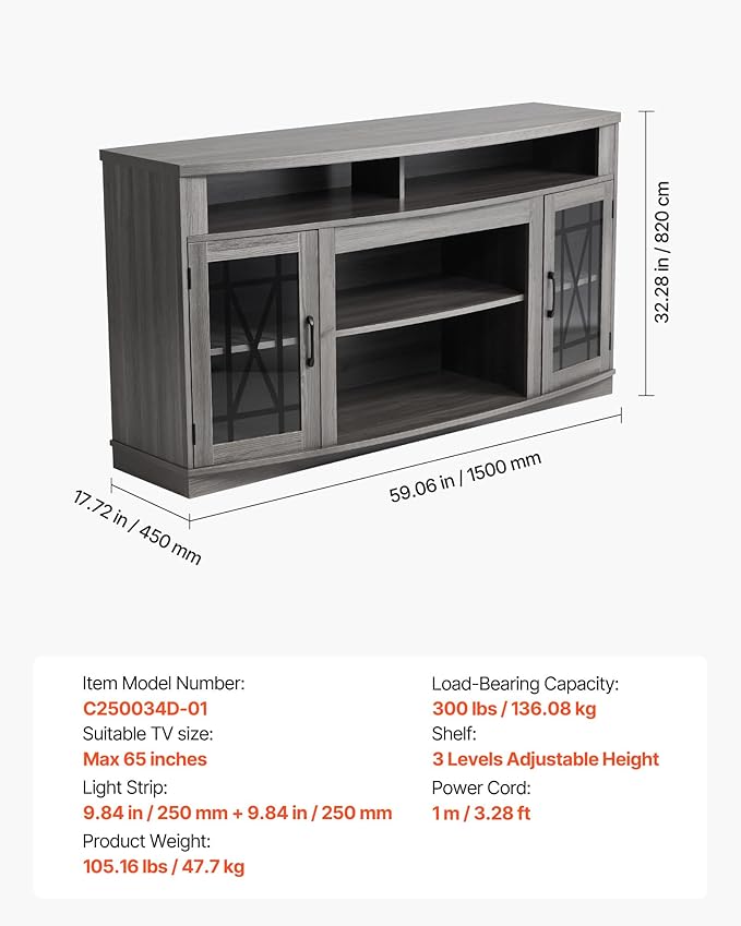 VEVOR TV Stand for TVs up to 65 inch, Farmhouse Entertainment Center - Image 7