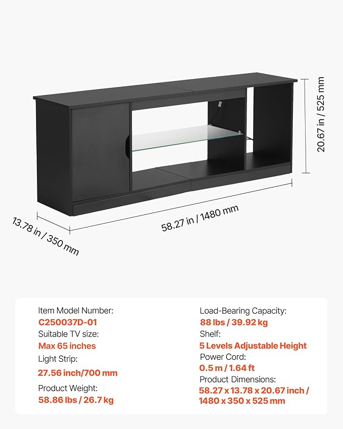 VEVOR TV Stand for TVs up to 65 inch, Modern Entertainment Center - Image 7