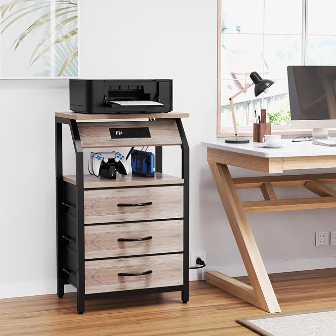 End Table with 3 Drawers, Night Stand with Charger Station and LED Lights - Image 7