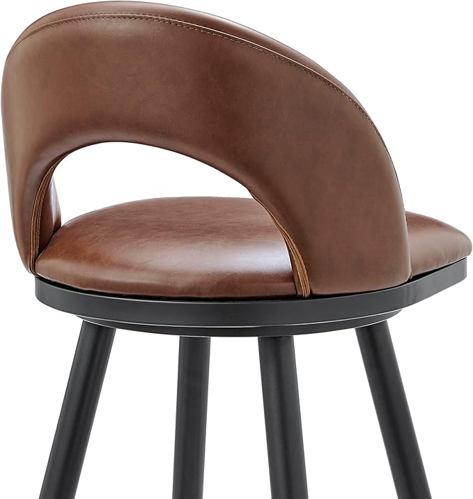 Armen Living Charlotte Swivel Counter Stool in Black Metal and Brown Faux - Image 8