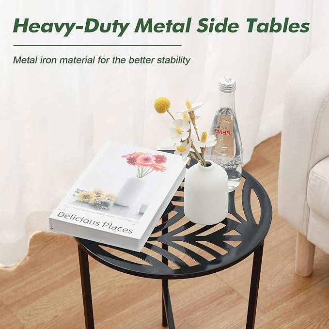 Party Zealot 1 Pack 13" Metal Outdoor Side Tables Small Black Outside End Table - Image 4