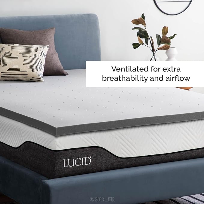 Lucid 2 Inch Ventilated Bamboo Charcoal Memory Foam Mattress Topper, - Image 2