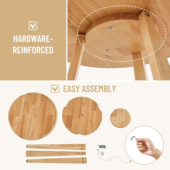 Uniclinens Round End Table, Solid Wood Round Side Coffee Table, Small Bedside - Image 6