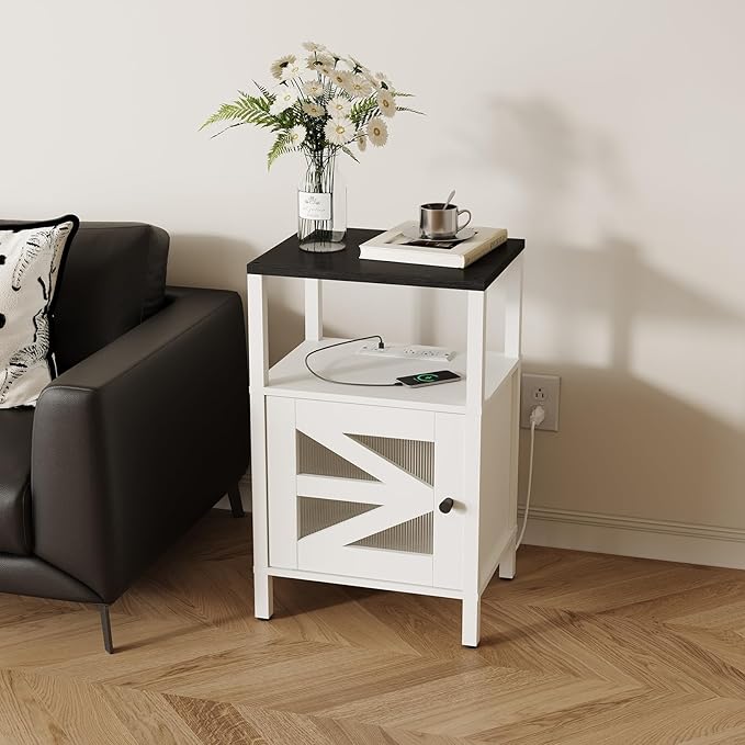 Farmhouse Nightstand with Charging Station, End Table with Storage, Side Table - Image 6