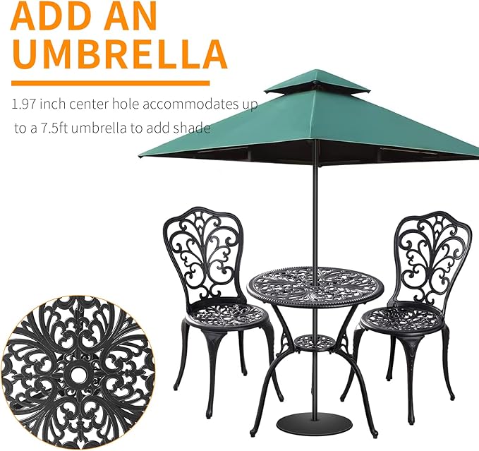 Outdoor Bistro Set 3 Piece Patio Bistro Set, Cast Aluminum Bistro Table and - Image 5