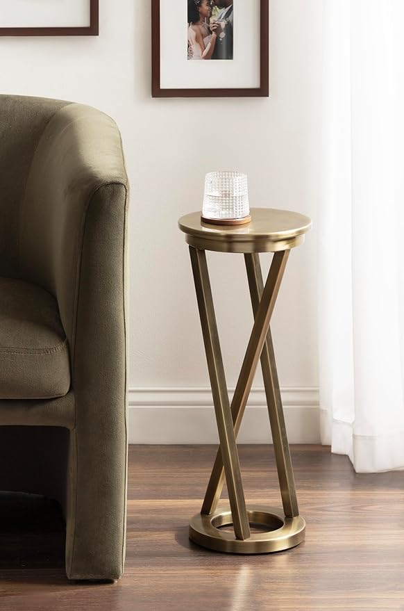 Kate and Laurel Aja Modern Metal Round Drink Table, Antique Brass, Decorative - Image 2