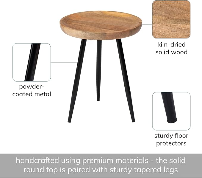 MH London Lydia Round Small End Table & Side Table Solid Wood, Natural top - Image 3