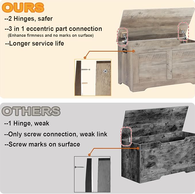 31.5" Storage Chest, Wooden Storage Bench, Lift Top Toy Chest - Image 4