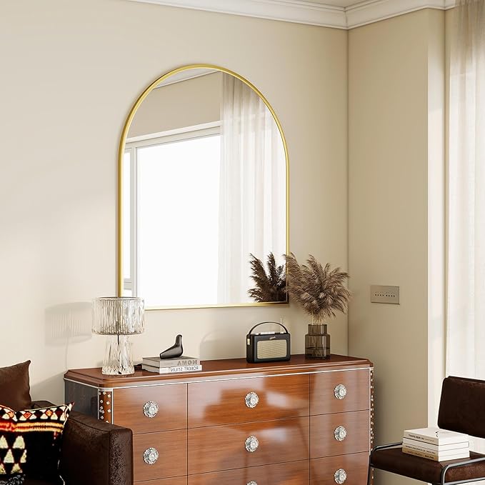 BEAUTYPEAK 36"x48" Arch Bathroom Mirror, Wall Mounted Vanity Metal Frame Mirror - Image 4