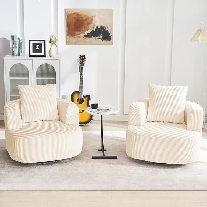 Furnimart 360° Swivel Barrel Accent Chair, Round Upholstered Comfy Lounge Chair - Image 9