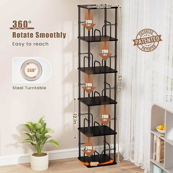 5 Tier Square Rotating Bookshelf, 360 ° Display Stackable Spinning Bookshelf - Image 2