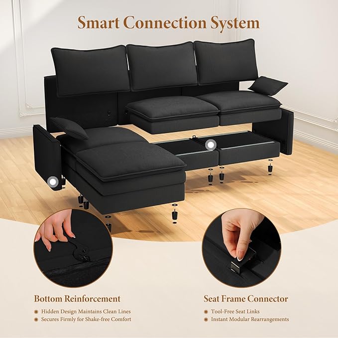 Vesgantti 108" U Shaped Sectional Couch, Comfy Cloud Modular Sectional Sofa - Image 5
