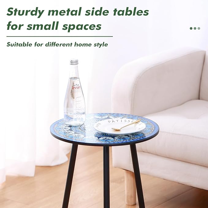1 Pack Metal Mosaic Round Side Table 13.4" Small End Table - Image 4