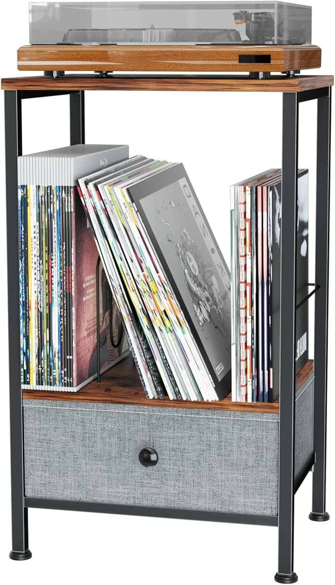 Record Player Stand with Vinyl Storage, 2-Tier Record Shelf Table with Fabric by Unknown