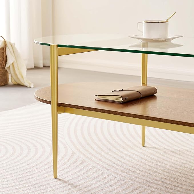 Oval Glass Coffee Table, Mid-Century Modern Design, L41 x W21 x H17 inch - Image 7