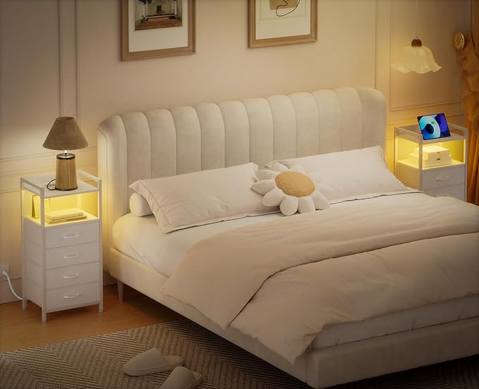 Furnulem White Nightstand with Charging Station, Night Stand Side Table with - Image 2