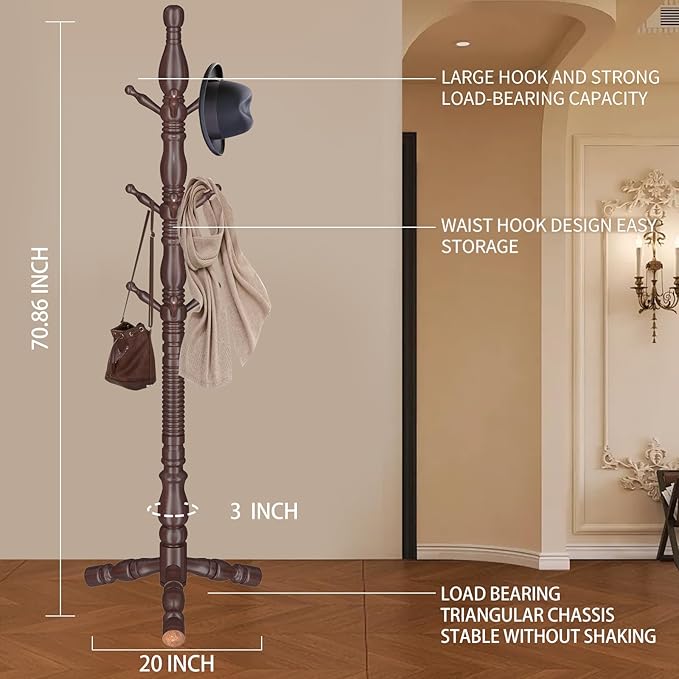 Wooden Coat Rack Stand, Vintage Wood Coat Rack Freestanding - Image 4