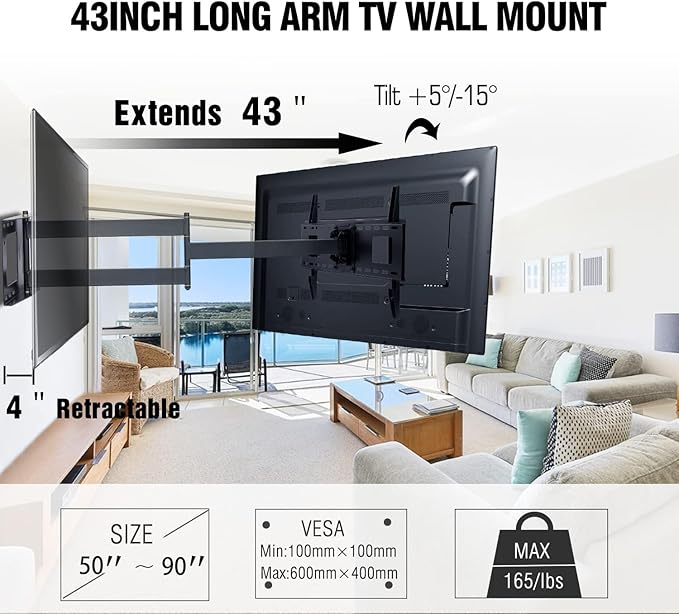 FORGING MOUNT Heavy Duty Long Arm TV Mount, Full Motion TV Mounts Bracket 43 - Image 2