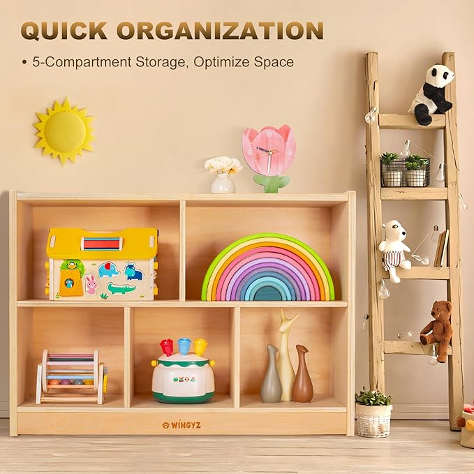 wingyz Wood Storage Shelf Organizer, 35.4" L, 5-Section Montessori Kids Toy & - Image 3
