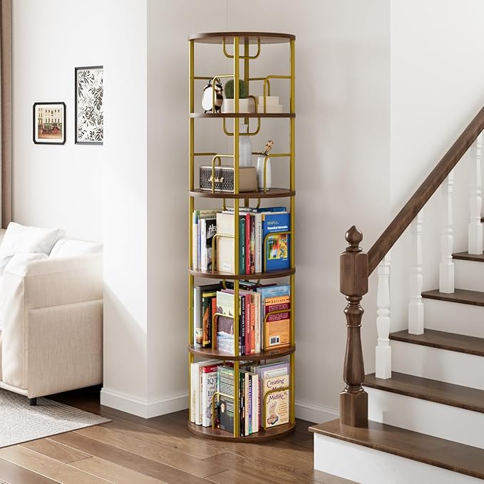 5 Tier Rotating Bookshelf, 360 Display Spinning Corner Bookshelf, Space-Saving - Image 7